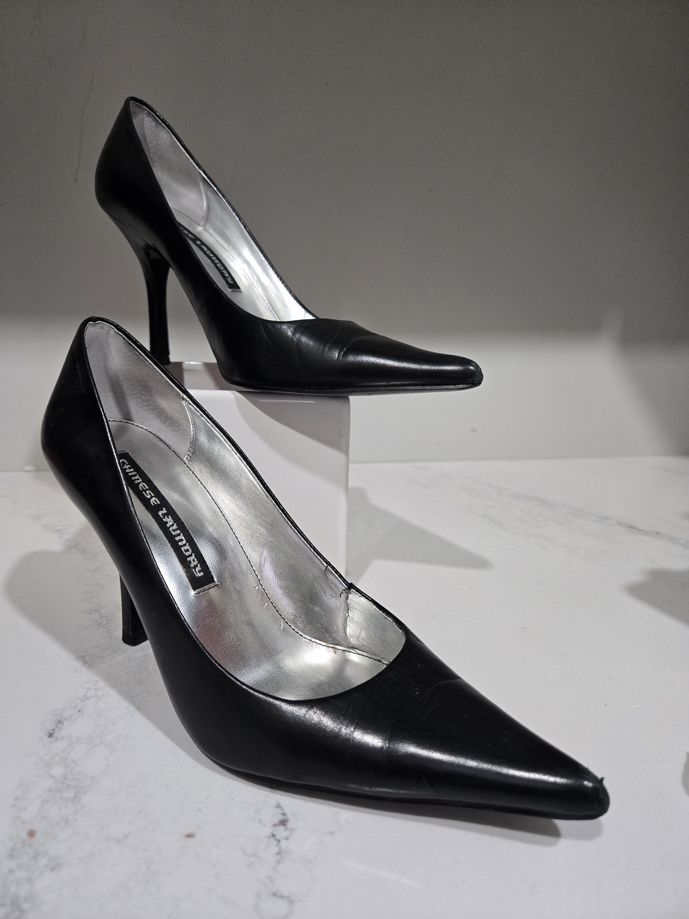Chinese Laundry Corporate Siren  Gothic Spicy Pump Women's Black Leather Sz 7.5